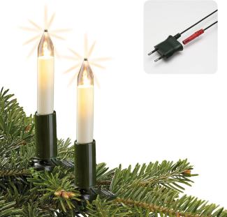 hellum Weihnachtsbaum Lichterkette Made-in-Germany, LED Lichterkette mit Clip, 20 Lichter, beleuchtete Länge 13,3m, Kabel grün Schaft grün, für innen teilbarer Stecker, Christbaumbeleuchtung, 802047