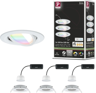 Paulmann 92433 LED Einbauleuchte Nova Coin 3er-Set Zigbee RGBW Weiß matt