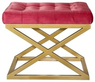 Atelier Del Sofa Stylish Pouffe with Metal Frame, 50 x 42 x 40 cm | 100% Polyester Babyface Fabric in Gold & Red | Perfect for Modern Living Rooms & Bedrooms