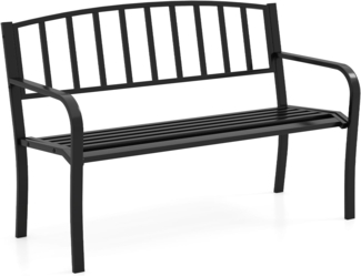 FANTASK Gartenbank Metall, 127 x 59 x 85,5 cm, Parkbank für 2-3 Personen, Gusseisenbank mit Rückenlehne und Armlehnen, Metallbank, Langlebig, Leicht zu reinigen, Schwarz