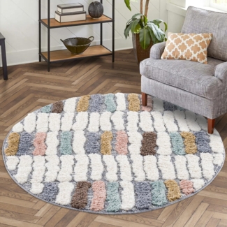 Carpet City Hochflor-Teppich Focus 3032, rund, Höhe: 20 mm, Boho-Teppich, Hochtief-Muster/ 3D-Effekt, für Wohnzimmer, Schlafzimmer