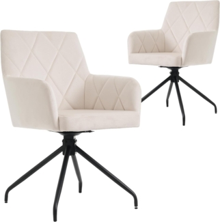 SeedWave Esszimmerstuhl Samt Esszimmer-Drehstuhl mit Armlehne, Gepolsterter Armlehnenstuhl, 2er Set,Diamantgestepptes Küchenstuhl mit rutschfesten Füßen