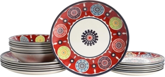CreaTable, 24009, Serie Sumaya Red, 18-teiliges Geschirrset, Teller Set aus Steingut, spülmaschinen- und mikrowellengeeignet, Qualitätsproduktion