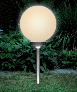 Gartenkugel mit 4 weißen LEDs, inkl Erdspieß, ca. 66,5 cm hoch, moderne Kugelleuchte (warm-weiß, ca. Ø 30 cm)