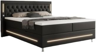 Boxspringbett Verdino mit RGB, USB und Stauraum 200x200 Schwarz H3