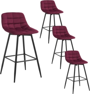 WOLTU 4er Set Barhocker Barstuhl Hocker Tresenhocker Bistrohocker Design Stuhl Samt Metall Bordeaux BH143bd-4