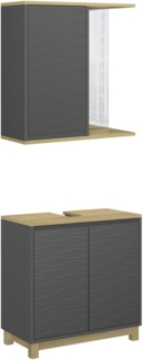 Badmöbel-Set Livia Anthrazit/Eiche 2 Teile Vicco