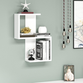 Modern Wall Shelf, White, 29.8 x 60 x 16.4 cm | 100% Melamine Coated Particle Board, 18 mm Thick | Multipurpose Hanging Rack for Home & Office
