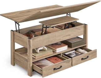 VASAGLE Couchtisch, Wohnzimmertisch, Gaszylinder, höhenverstellbar, viel Stauraum, Kaffeetisch, für Wohnzimmer, braun