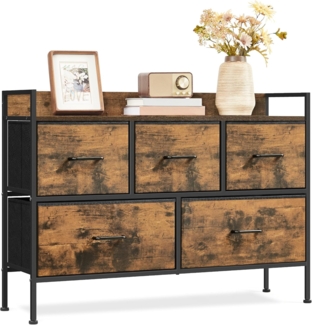 Songmics Kommode, 5 Stoff-Schubladen mit Griffen, MDF / Stahl vintagebraun, 70 x 29 x 98,2 cm