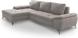 CAVADORE Schlafsofa Lina Ecksofa mit Schlaffunktion, Bettkasten, Longchair und Steppung im Sitz / 270 x 85 x 163 / Flachgewebe: Beige