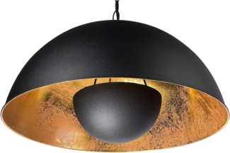 'Thames' Hängeleuchte Schwarz und Gold Metall mit Schirm im Scheinwerfer-Look Halbkugel Industrie Look für Wohn- Schlaf- und Esszimmer