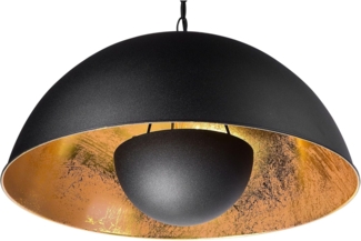 'Thames' Hängeleuchte Schwarz und Gold Metall mit Schirm im Scheinwerfer-Look Halbkugel Industrie Look für Wohn- Schlaf- und Esszimmer