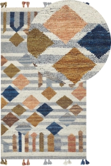 Kelim Teppich Wolle mehrfarbig 80 x 150 cm geometrisches Muster Kurzflor KASAKH
