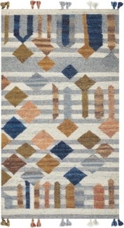 Kelim Teppich Wolle mehrfarbig 80 x 150 cm geometrisches Muster Kurzflor KASAKH