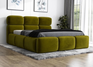 Polsterbett MAROKO 160x200 mit Matratze, Bettkasten und Lattenrost. Farbe: Olive 9