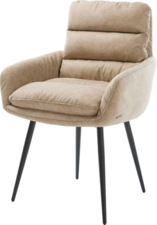 Esszimmerstuhl Abelia-Flex mit Armlehnen Mikrofaser Beige Vintage 4-Fuß konisch Schwarz