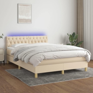 vidaXL Boxspringbett mit Matratze & LED Creme 140x200 cm Stoff 3133962