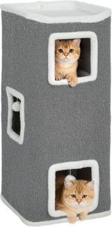 PawHut Kratztonne mit Spielball, Plüschrand, Katzenhöhle, (vierstöckige Katzentonne, 1-tlg, Kratzbaum), 100 cm Hoch 41x41 cm, für 1-2 Katzen unter 7kg, Grau