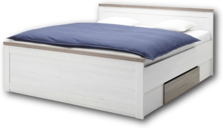 LUCA Stilvolles Doppelbett 180x200 cm mit 2x Bettkästen - Komfortables Landhausstil Schlafzimmer-Bett in Pinie Weiß / Trüffel - 186 x 91 x 205 cm (B/H/T)
