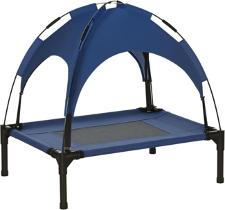 PawHut Tierbett Hundeliege mit Baldachin, Atmungsaktiv, Oxford, Netzstoff, Taftstoff, für Garten, Balkon, Dunkelblau