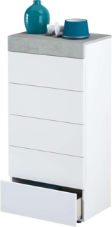 Habitdesign, Kommode mit 5 Schubladen – moderner Sinfonier in Artik weiß & Zementgrau, platzsparender Schubladenschrank für Schlafzimmer oder Büro, Maße: 61 x 118 x 40 cm (B x H x T), Modell Tekkan