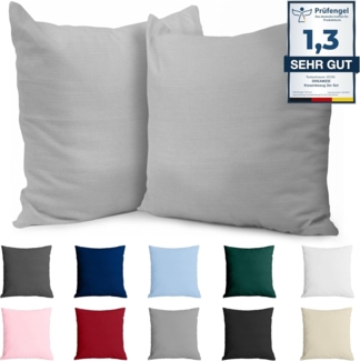Dreamzie Kissenbezug 65x65 Baumwolle Renforcé (2er-Set) - Hellgrau - Dicht gewebt mit 57 Fäden/cm² - Kissenbezüge 65x65 cm - Oeko Tex Zertifiziert