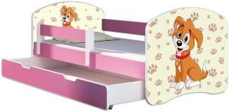 Kinderbett Jugendbett mit einer Schublade und Matratze Rausfallschutz Rosa 70 x 140 80 x 160 80 x 180 ACMA II (11 Welpe, 80 x 160 cm mit Bettkasten)