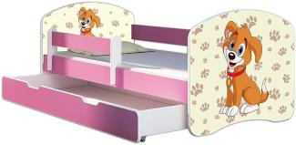Kinderbett Jugendbett mit einer Schublade und Matratze Rausfallschutz Rosa 70x140 80x160 80x180 ACMA II (11 Welpe, 80x160 cm mit Bettkasten)