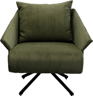 Kare Design Drehsessel Milo, Grün, 360 Grad Drehbar, 110kg max. Belastbarkeit, Cord-Optik, Lounge Sessel, Polster Sessel mit Armlehne, für Wohnzimmer, Office, Kiefer Massivholz, 73 x 83 x 79 cm (H/B/T)
