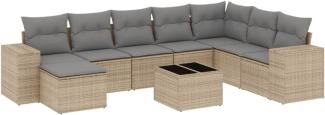 vidaXL 9-tlg. Garten-Sofagarnitur mit Kissen Beige Poly Rattan 3255306