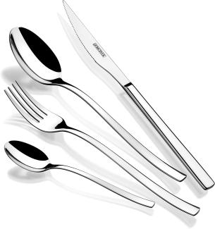 Monix Génova Besteck-Set, 24-teilig, hochglanzpolierter Edelstahl, 18-10, mit Steakmesser, modernes Design, 2,5 mm dick