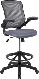 Flash Furniture Mid-Back Dark Gray Mesh Ergonomic Drafting Chair with Adjustable Foot Ring and Flip-Up Arms -