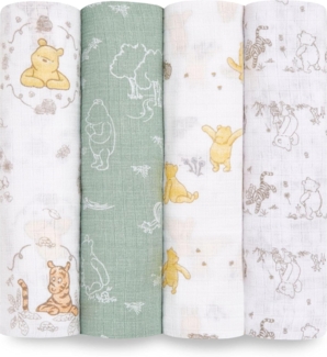 aden + anais™ essentials Pucktücheraus 100% Baumwoll-Musselin, Wickel- und Schmusedecke für Neugeborene und Kleinkinder, Baby-Wickeltuch für Mädchen und Jungen, 112x112 cm, 4er-Pack, Winnie + Friends