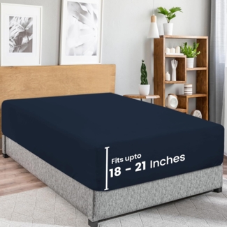 Utopia Bedding Spannbettlaken Queen – Extra tiefe Tasche – 53 cm Tiefe – Weiche Mikrofaser – Schrumpf- und farbbeständig – Pflegeleicht – Nur 1 Spannbettlaken (Marineblau)