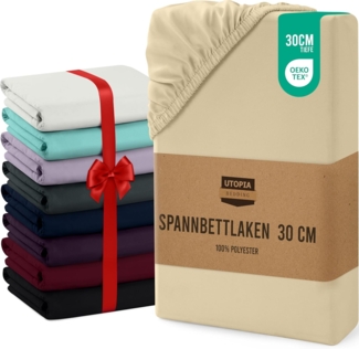 Utopia Bedding - Spannbettlaken 140x200 cm Bis 30 cm - Beige - Oeko-Tex Zertifiziertes - Gebürstete Mikrofaser Spannbetttuch