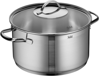 Silit Achat Kochtopf groß 24cm, Glasdeckel, Fleischtopf Induktion 5,6l, Edelstahl teilmattiert, unbeschichtet, backofengeeignet
