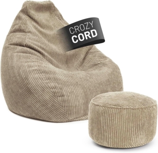Lumaland Relax Set Cord – Sitzsack Giant + Pouf | Besser als Sofa, Sessel & Co. | XXL Bean Bag + Sitzpouf Hocker mit Füllung (EPS Perlen) für Indoor | Bodensofa für Wohnzimmer, Schlafzimmer & Gaming