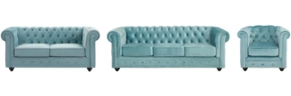 Vente-unique - Sofa 3-Sitzer & 2-Sitzer & Sessel - Samt - Pastellblau - CHESTERFIELD