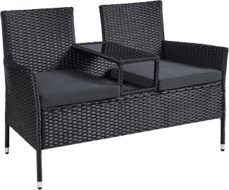 Songmics Gartenmöbel, Balkonmöbel aus PE-Polyrattan, Gartenbank, mit Tisch, Sofa, Terrassenmöbel, Outdoor, mit Kissen, für Terrasse, Garten, Balkon, schwarz-dunkelgrau GGF022B01