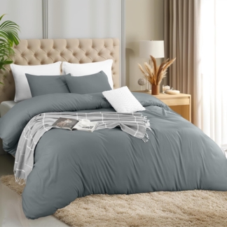 Utopia Bedding Bettbezug-Set mit Kissenbezügen – 3-teiliges Bettwäsche-Set mit Reißverschluss – 1 Bettbezug mit 2 Kissenbezügen – weich gebürstete Mikrofaser (Kingsize, Grau).