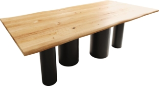 Esstisch Edge 200x100x2,5 Eiche Natur Pilier Metall Schwarz Live-Edge