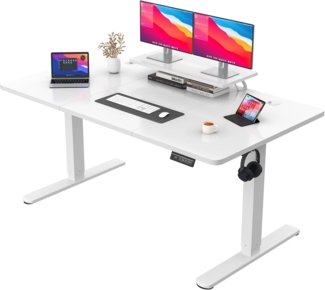 JUMMICO Höhenverstellbarer Schreibtisch mit Monitorständer, Elektrisch Schreibtisch Steh-Sitz, Standing Desk,160x70 cm, Weiß
