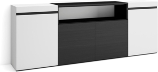 Skraut Home | Sideboard, Highboard | Kommode, Komodenschrank | 200 x 75 x 35 cm | 4 Türen | Wohnzimmer, Küche | Moderner Stil | Weiß und Schwarz