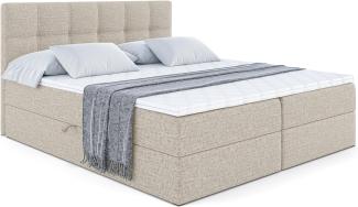 ALTDECOR Boxspringbett mit Multipocket-Matratze H4 (20 cm hoch) mit + PUR + Kokosmatte, Topper (4 cm hoch), Polsterbett mit Kopfteil und Bettkasten 140x200 - Beige Inari 22