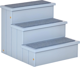 PawHut Haustiertreppe 3 Stufen Tiertreppe Katzentreppe Hundetreppe (Haustierleiter, 1-St, Einstiegshilfe mit Teppich), Tannenholz Grau 40,5 x 44,5 x 38 cm