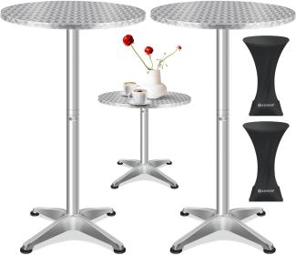 KESSER® 2in1 Stehtisch Bistrotisch Aluminium Edelstahlplatte | höhenverstellbar | 70cm / 115cm | Partytisch Tisch | In- & Outdoor | Hochzeit | Empfangstisch | 4 Standfüße und Regencover Silber, Ø 80 cm, 2er Set