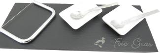 LEBRUN 921071 Set mit Servierplatte, für Gänseleberpastete, Schiefer-Edelstahl-Porzellan, 6-teilig