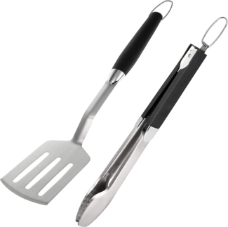 Grill-Besteck 2tlg. / Zange und Wender / langes Grillzubehör aus Edelstahl mit Softgriff