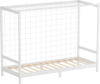 ML-DESIGN Jugendbett Fußballtor Einzelbett für Kinder Holzbett mit Lattenrost & Tornetz, Fußballtor 90x200 cm Weiß für Kinder mit Lattenrost & Tornetz